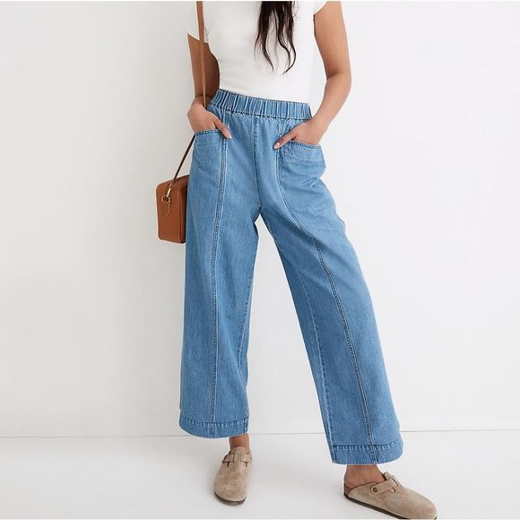 Madewell Denim - Madewell Denim Pull On High Rise Wide Legged Pants in Ashgrove Wash sz S…
